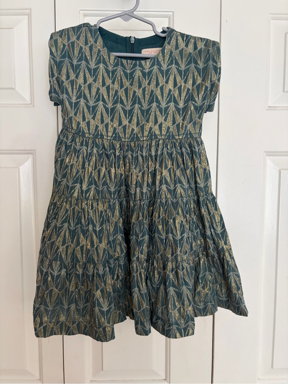 Pink Chicken Girls' Green and metallic Gold Dress